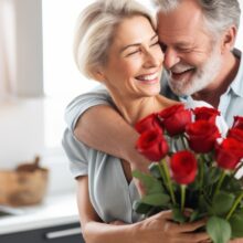 senior couple hugging