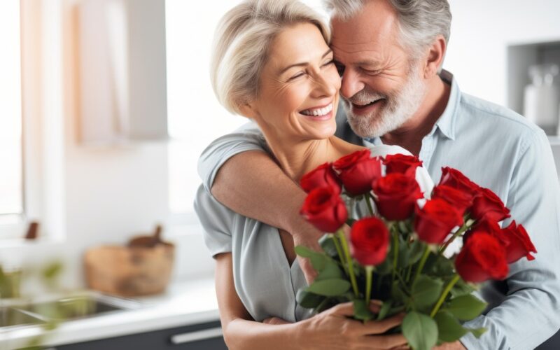 senior couple hugging