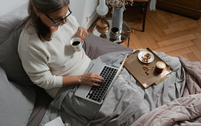 senior woman working on laptop