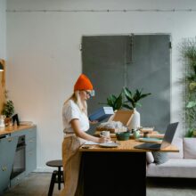 senior female working at work table